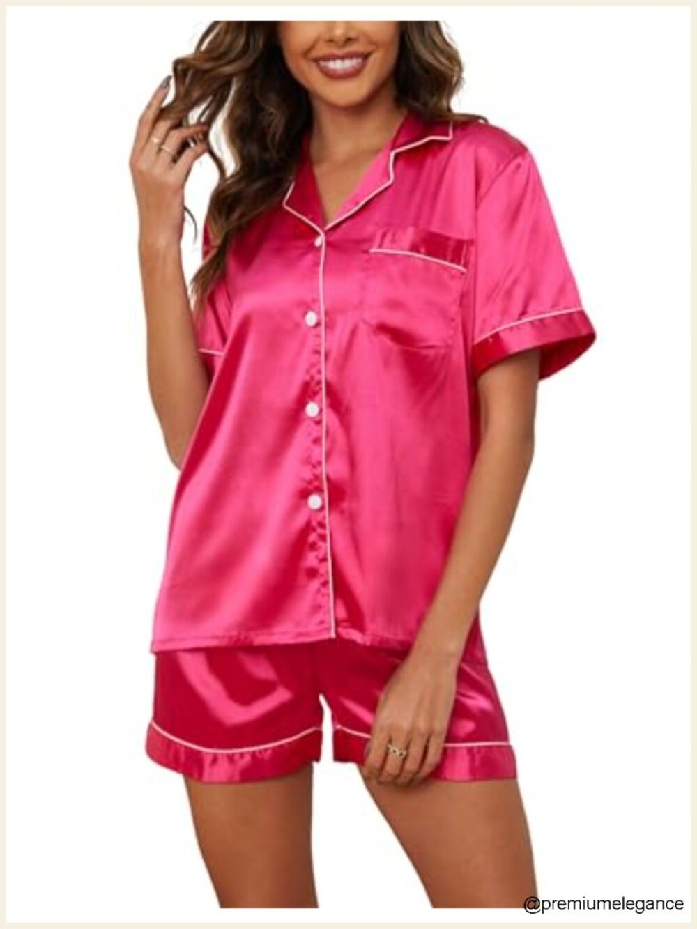 Satin Pajama Set Women Short Sleeve Button Down Sleepwear Lounge 2 Piece